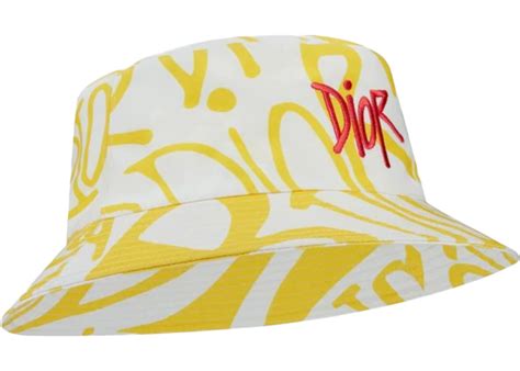 DIOR AND SHAWN Bucket Hat White and Yellow Cotton Canvas